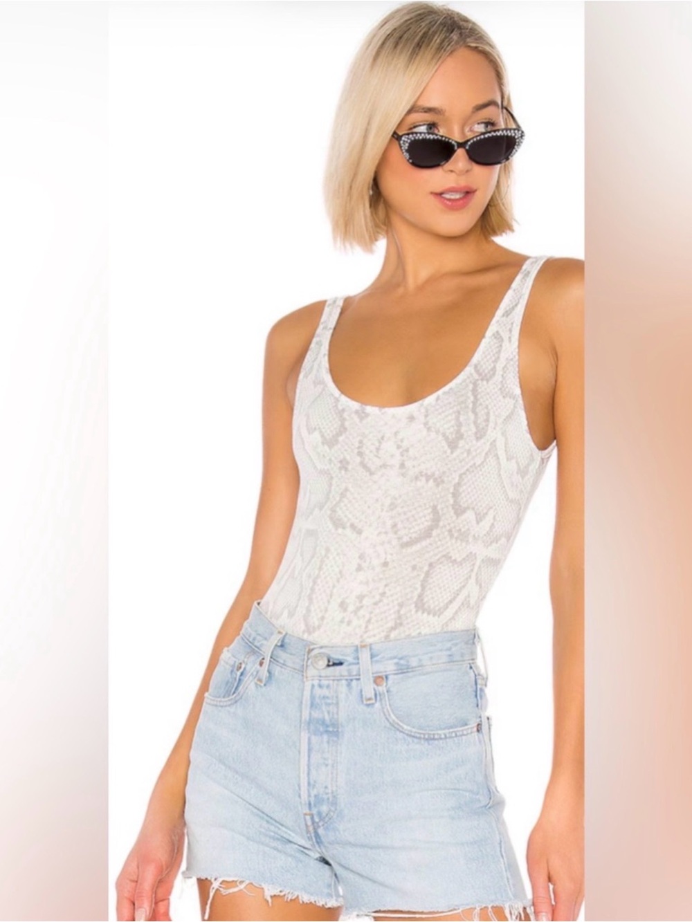SUPERDOWN - Samantha Bodysuit in Grey Snake. Color: Grey Snake.